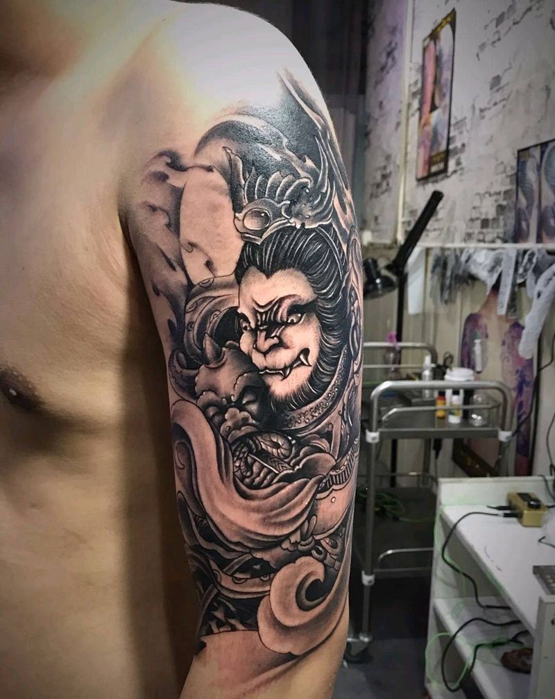 猴哥纹身图片_手臂新传统纹身图案