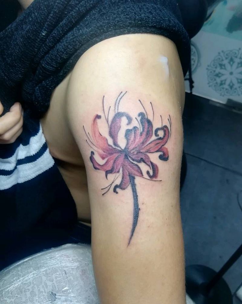 彼岸花纹身图片_手臂水墨纹身图案