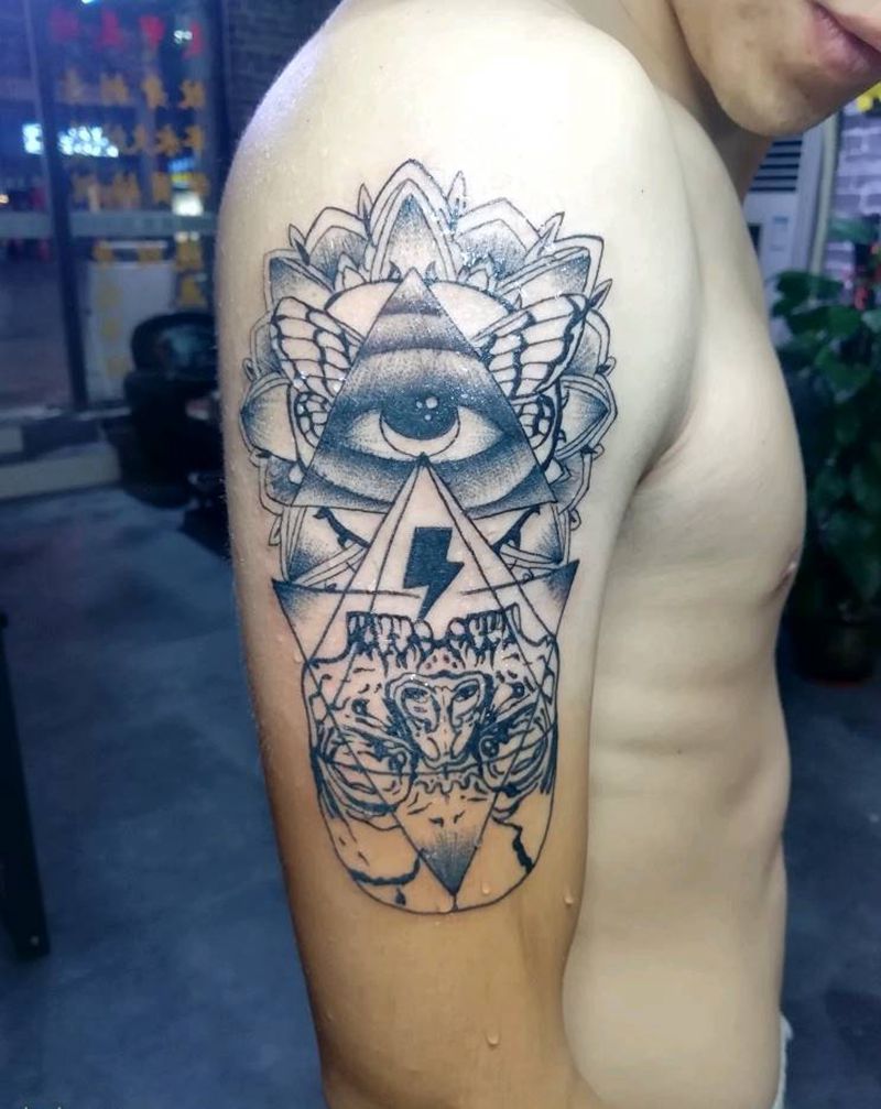 线条分格纹身图片_手臂点刺纹身图案