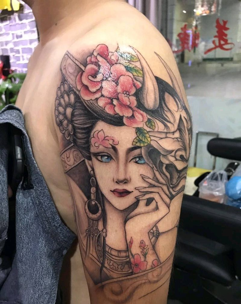 艺妓纹身图片_肩部新传统纹身图案