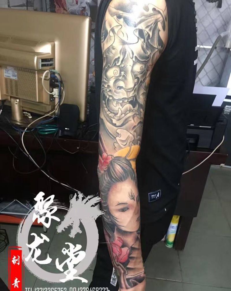 花臂纹身图片_成品手臂传统纹身图案