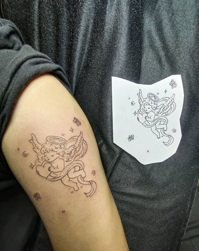 天使纹身图片_手臂小清新纹身图案