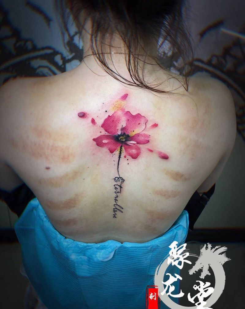 水彩纹身图片_颈部水彩纹身图案