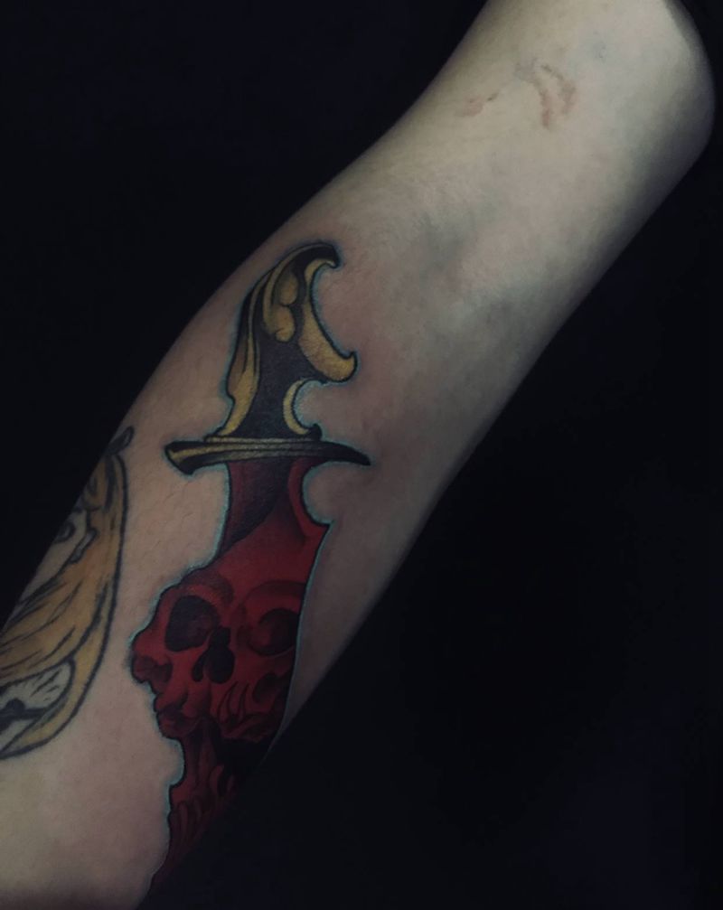 骷髅匕首纹身图片_New School纹身图案