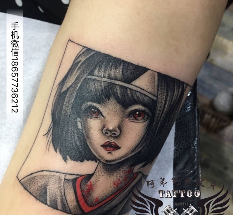 肖像纹身图片_手臂点刺纹身图案