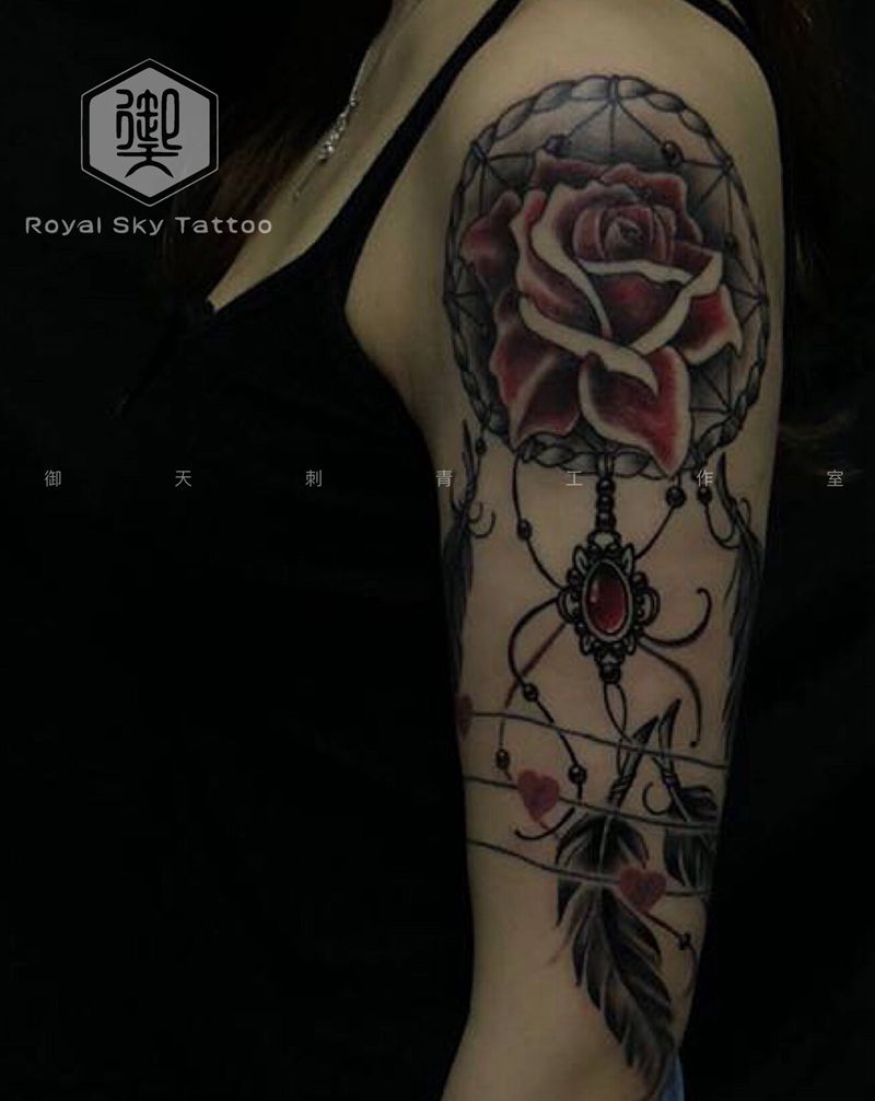 捕梦网纹身图片_手臂老传统捕梦网纹身图案