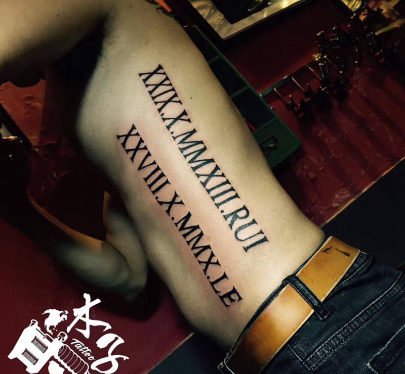 阿拉伯数字纹身图片_腰部纹身图案