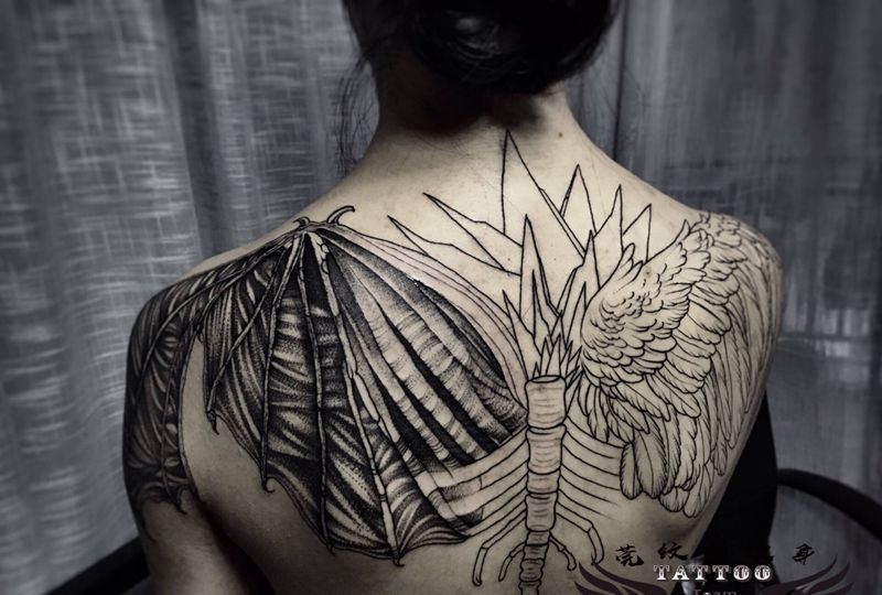 翅膀纹身图片_背部纹身图案