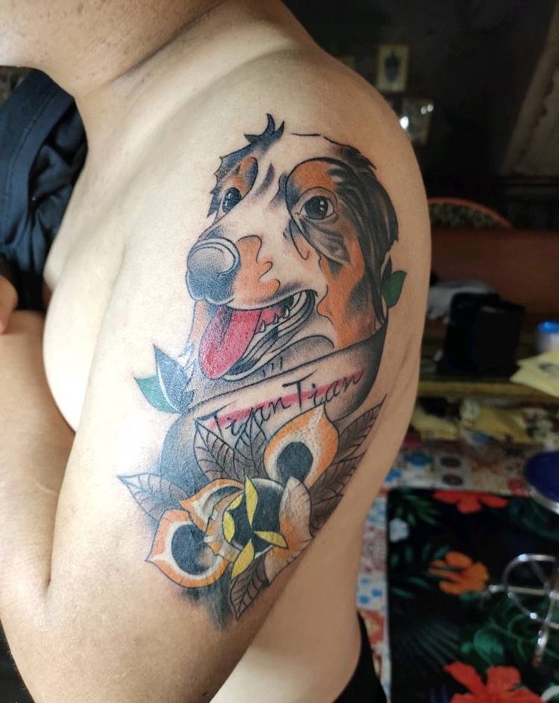 遮盖旧纹身纹身图片_手臂New School狗狗纹身图案
