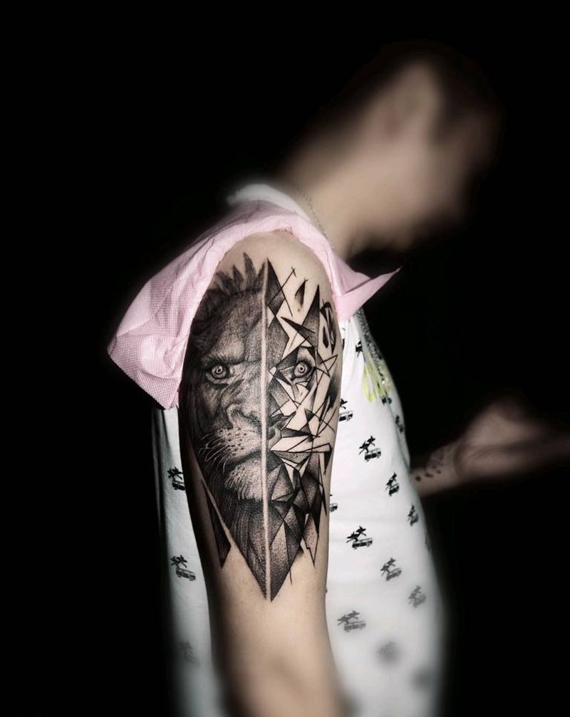 小猫咪纹身图片_手臂几何欧美写实纹身图案