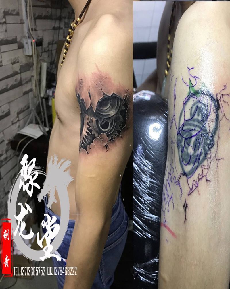 遮盖机械纹身图片