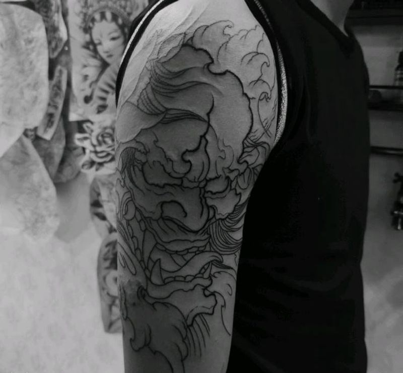 班若  线条纹身图片_手臂新传统班若 新传统纹身图案