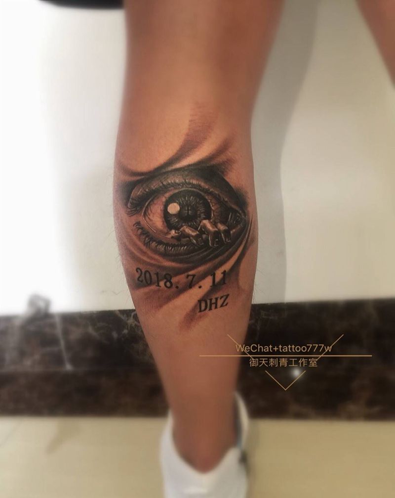 后眼纹身图片_恢复中成品腿部鬼神原创肖像写实纹身图案