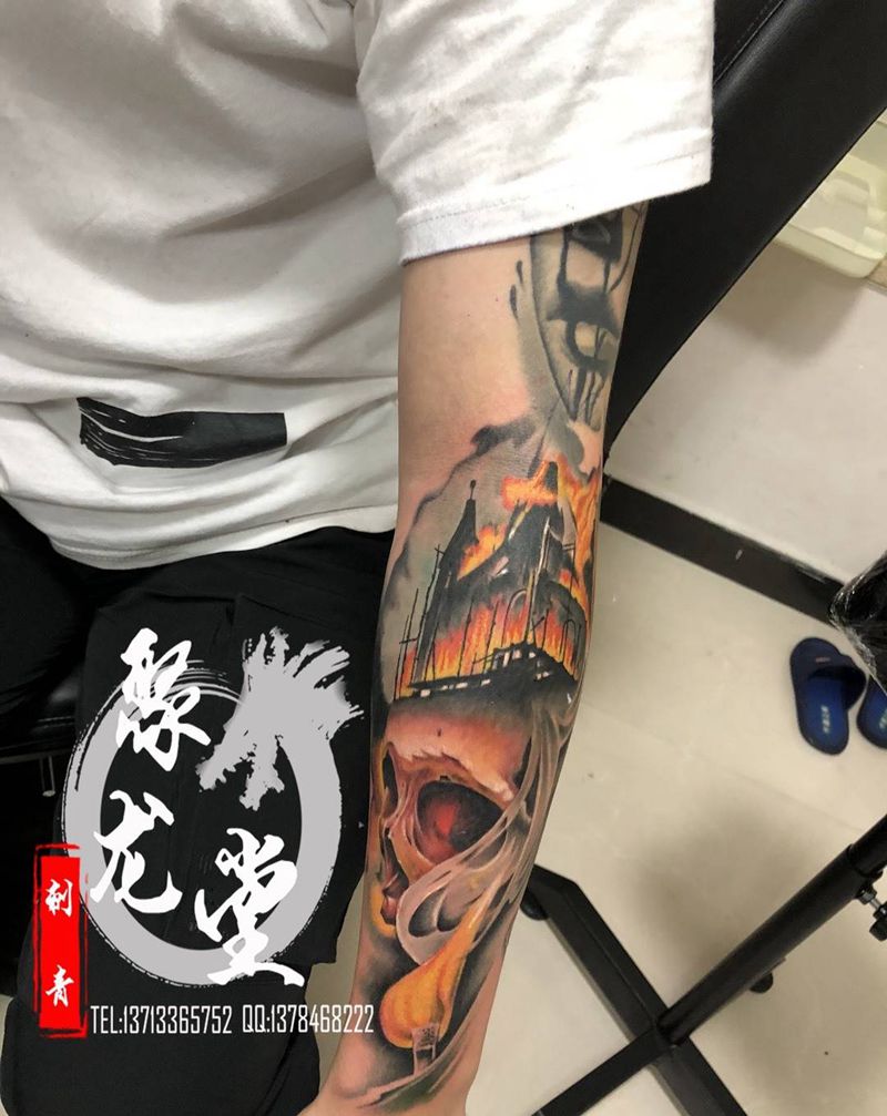 燃烧吧骷髅纹身图片