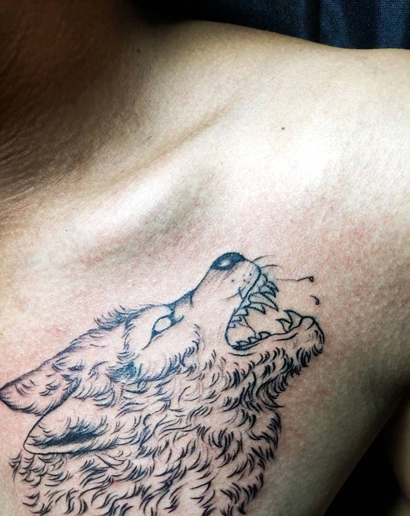 狼纹身图片_胸部狼纹身图案