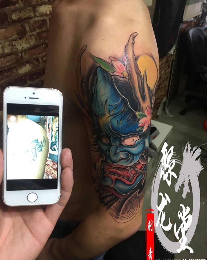 般若纹身图片_成品手臂传统鬼神纹身图案