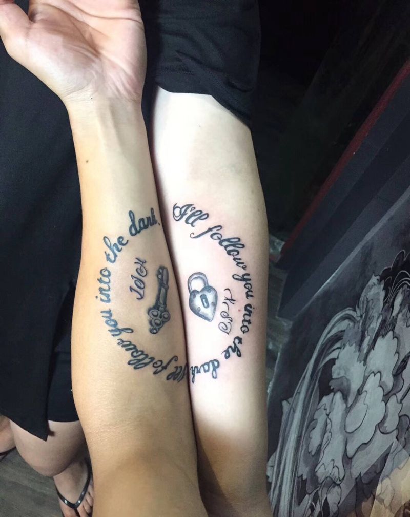 情侣钥匙锁纹身图片