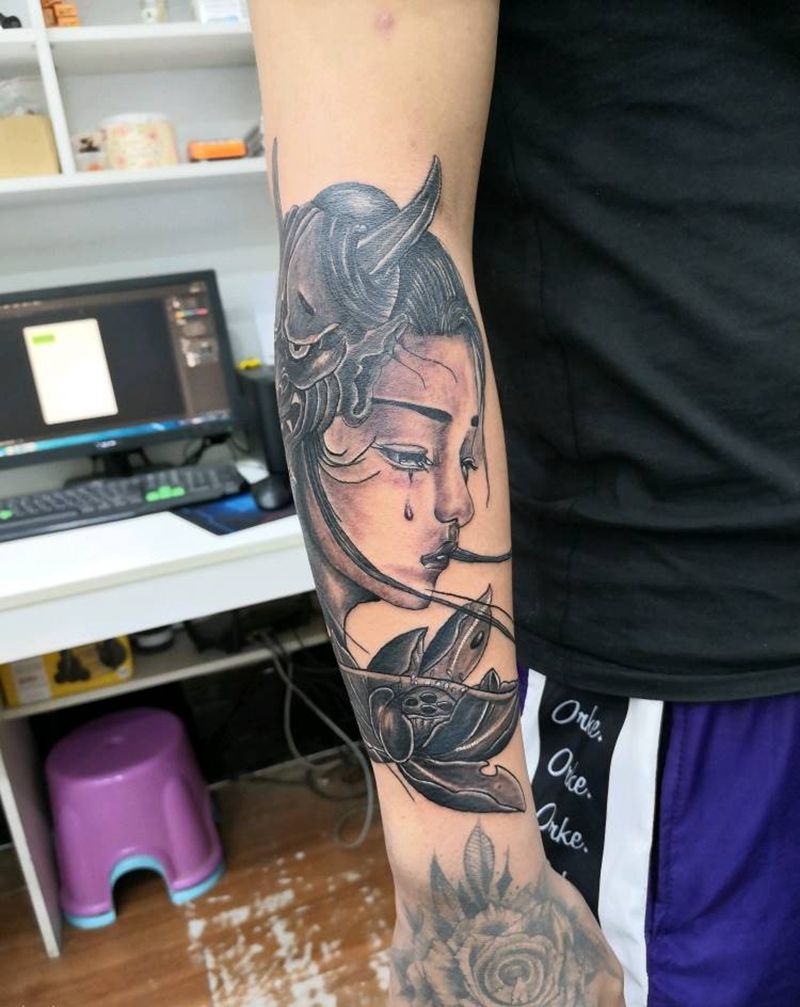 艺妓纹身图片_手臂新传统纹身图案