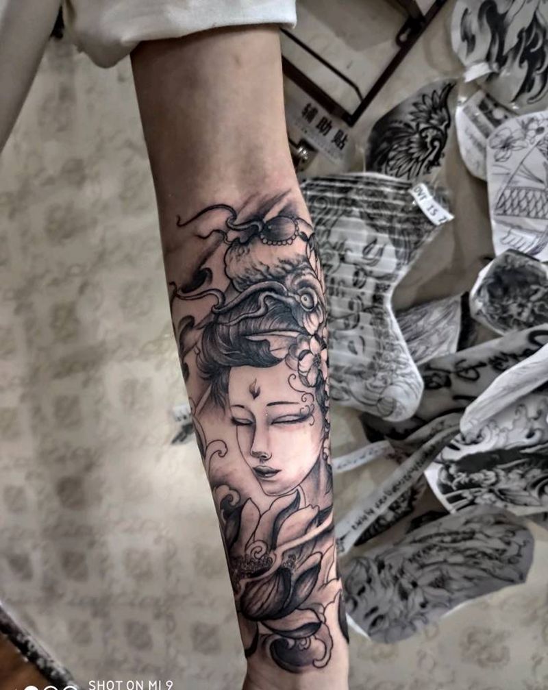 艺伎纹身图片_手臂新传统艺伎纹身图案