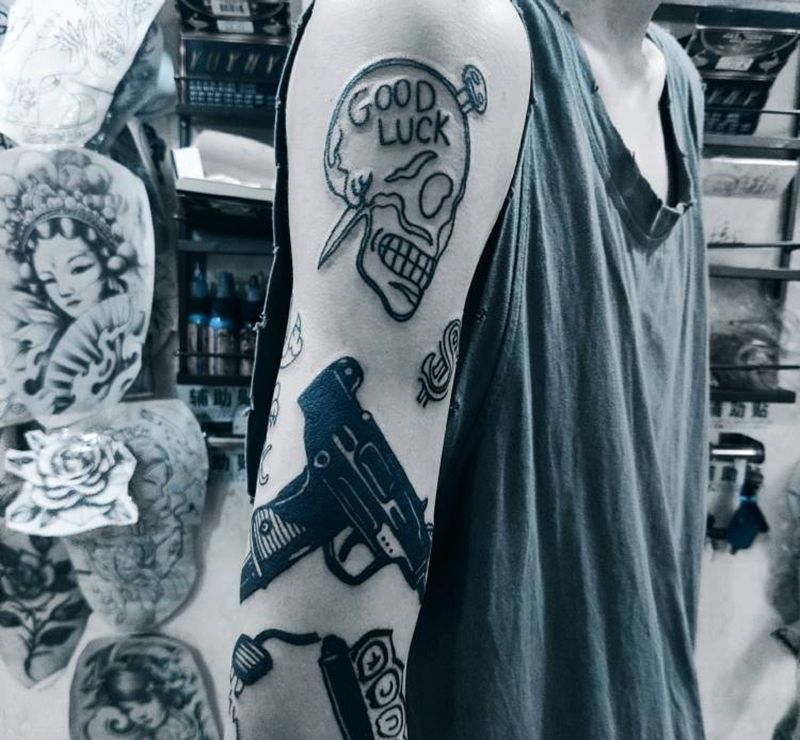 old school 花臂拼接纹身图片_手臂Old Schoolold school欧美纹身图案