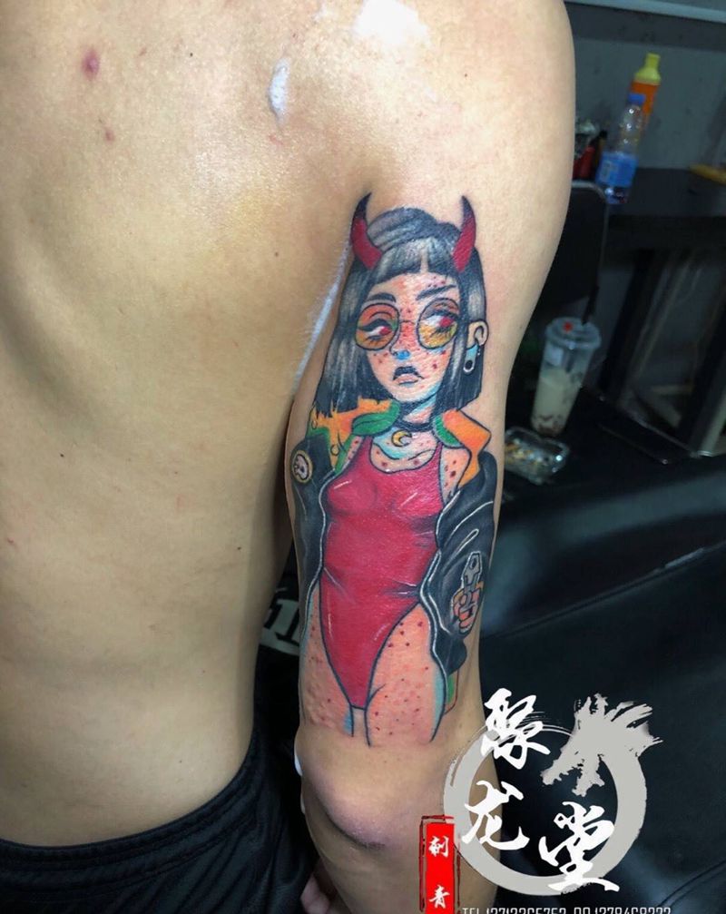 小美女纹身图片_手臂New School纹身图案