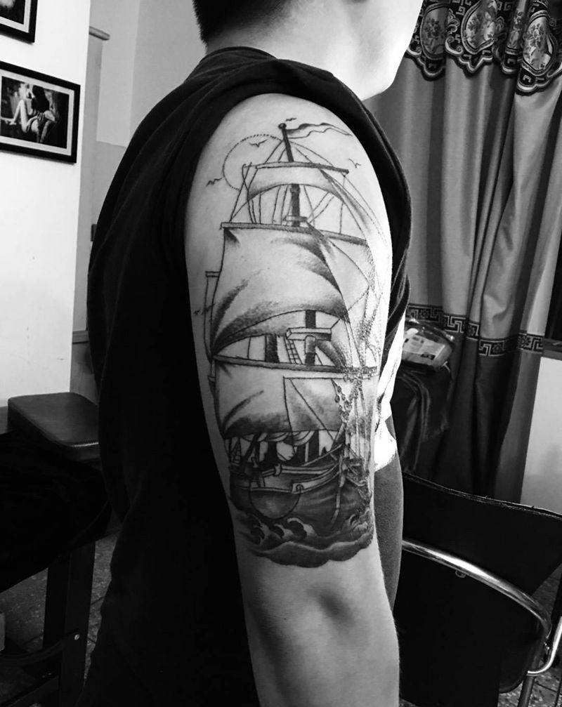帆船纹身图片