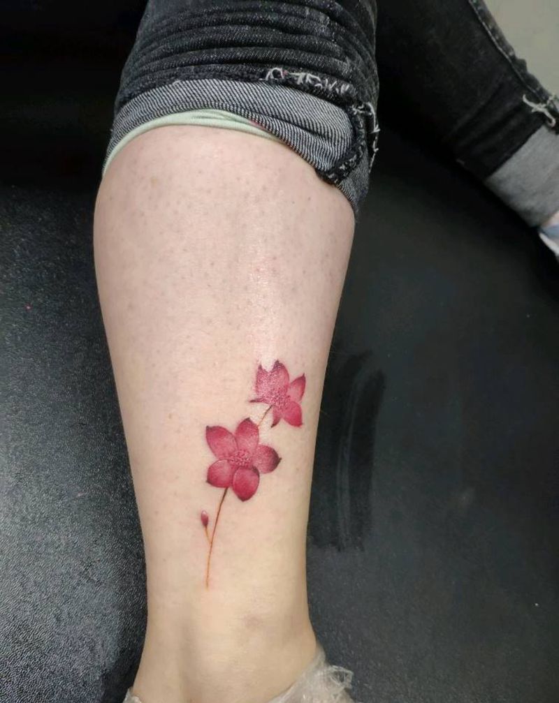 花纹身图片_腿部水彩花纹身图案