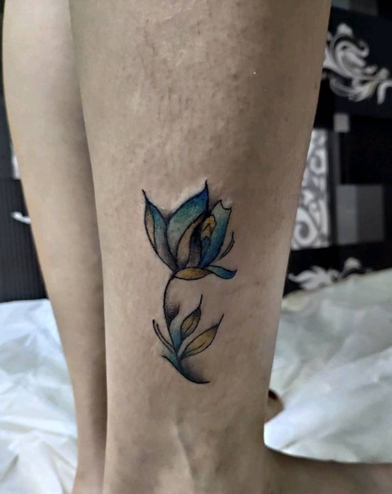 小图纹身图片_腿部水彩纹身图案