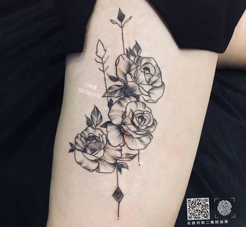 遮盖疤痕素花纹身图片