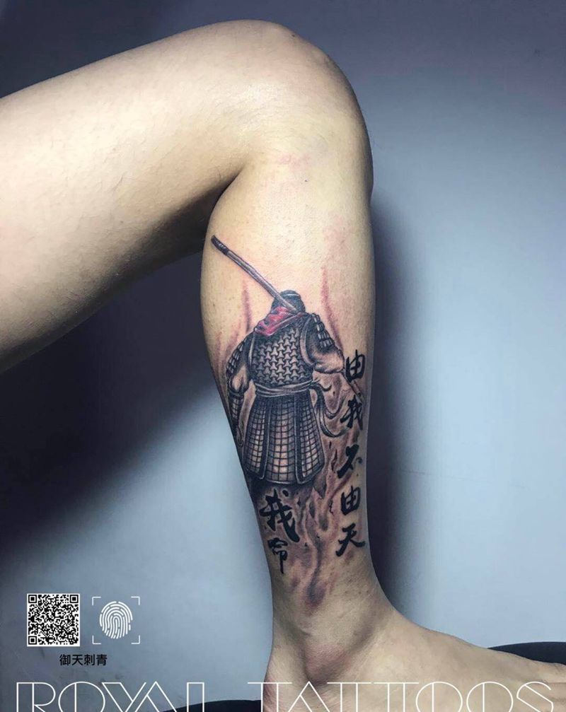至尊宝纹身图片_成品腿部传统人物鬼神纹身图案