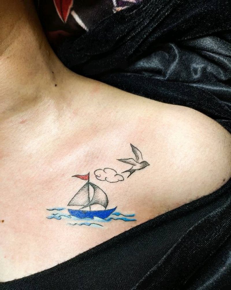 小清新纹身图片_肩部水彩纹身图案