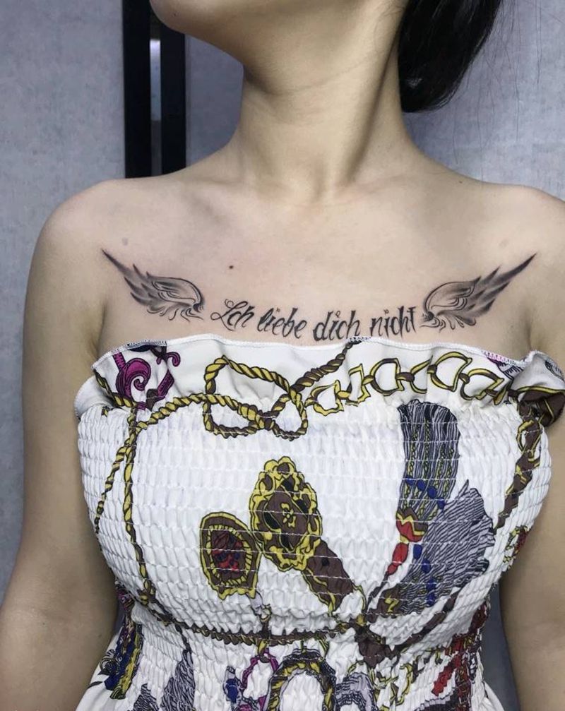 翅膀纹身图片_胸部欧美写实纹身图案