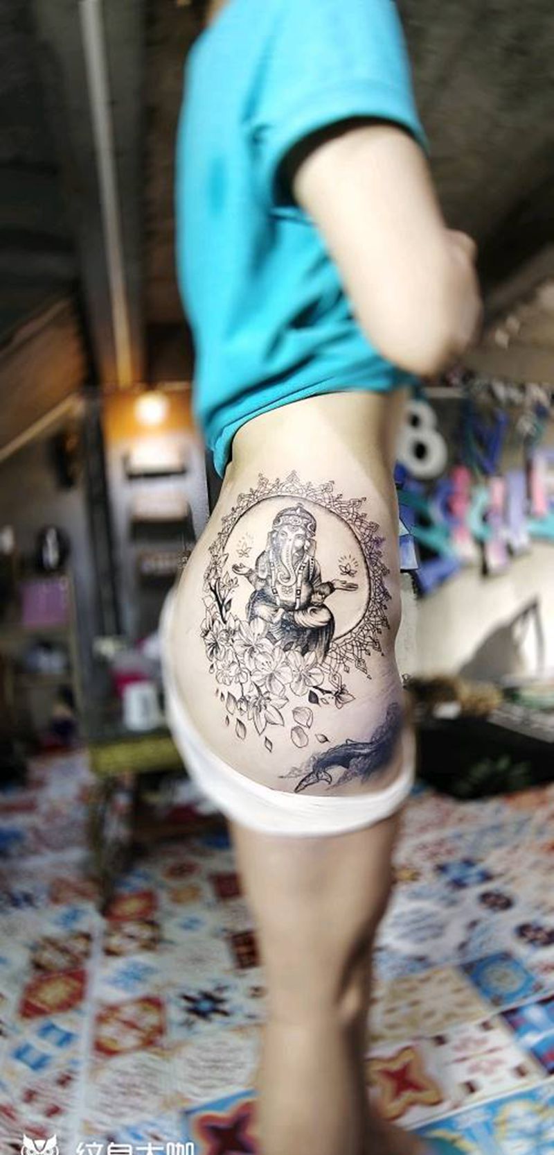 象神纹身图片_臀部点刺象神纹身图案