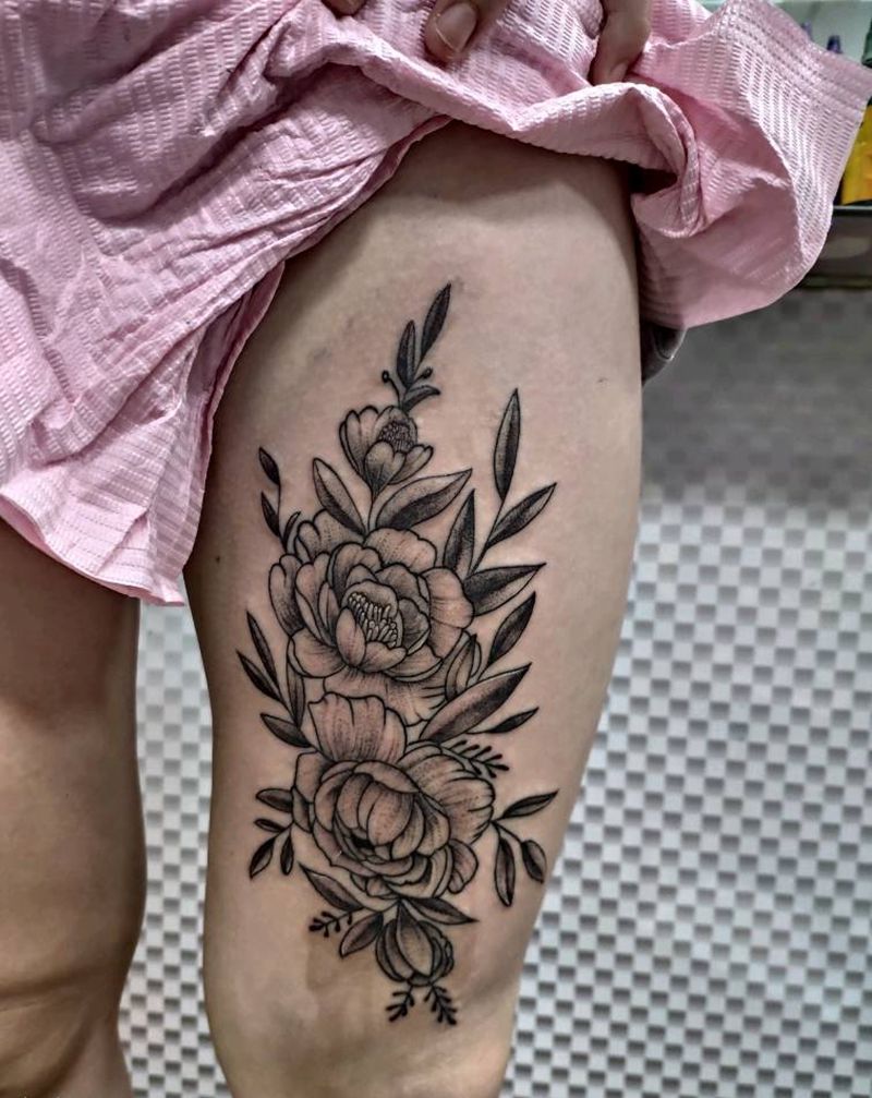 素花  修改纹身图片_腿部点刺素花纹身图案