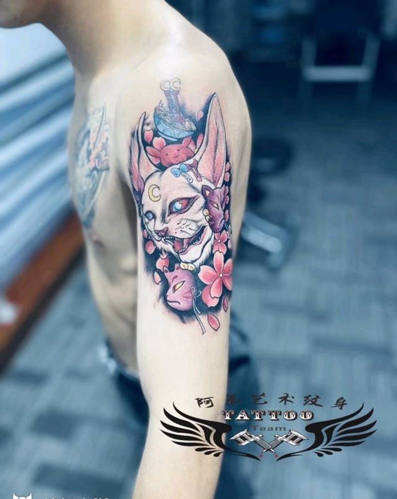 猫纹身图片_手臂欧美写实纹身图案