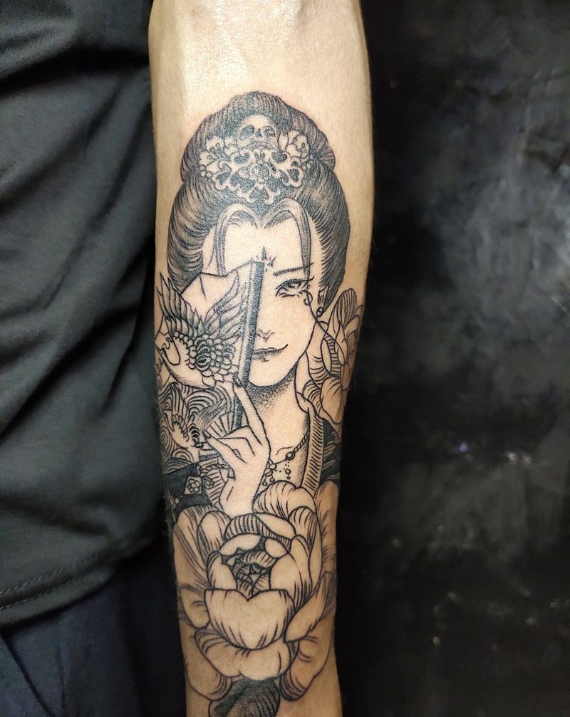 艺姬纹身图片_手臂艺姬纹身图案