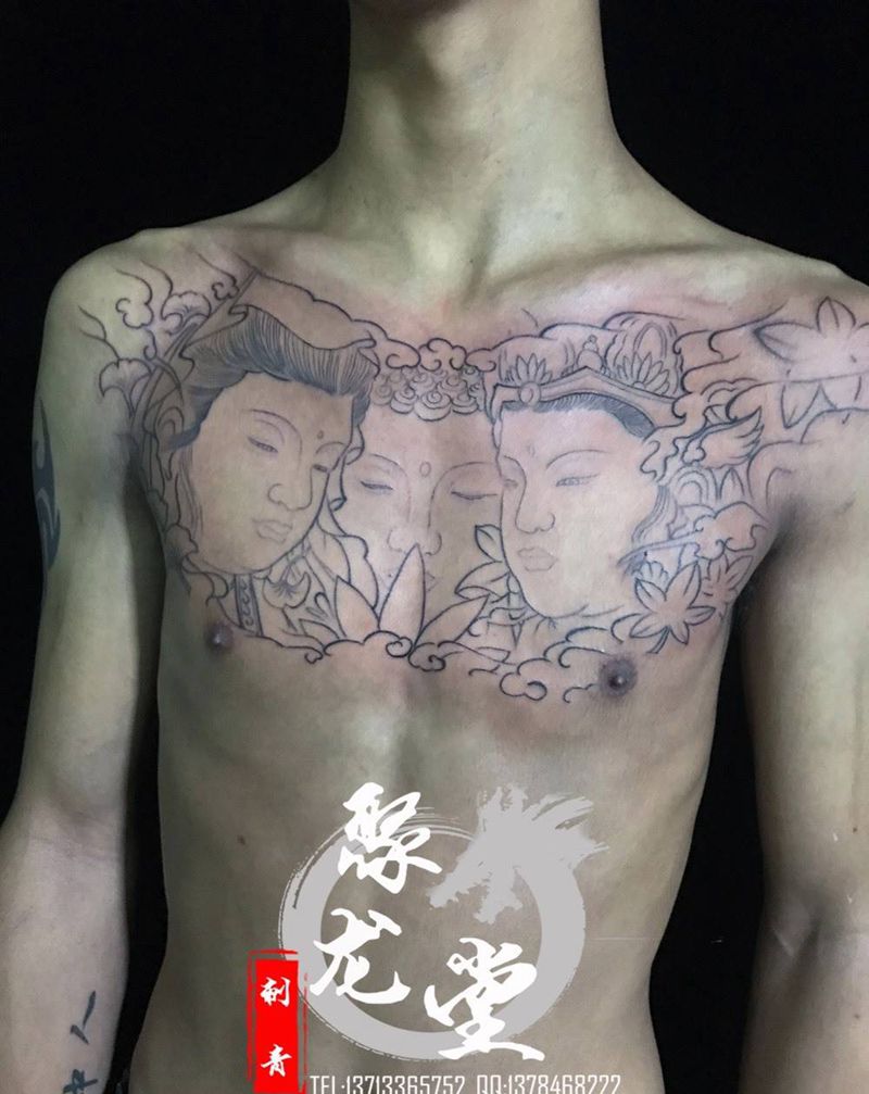 三面佛未完纹身图片