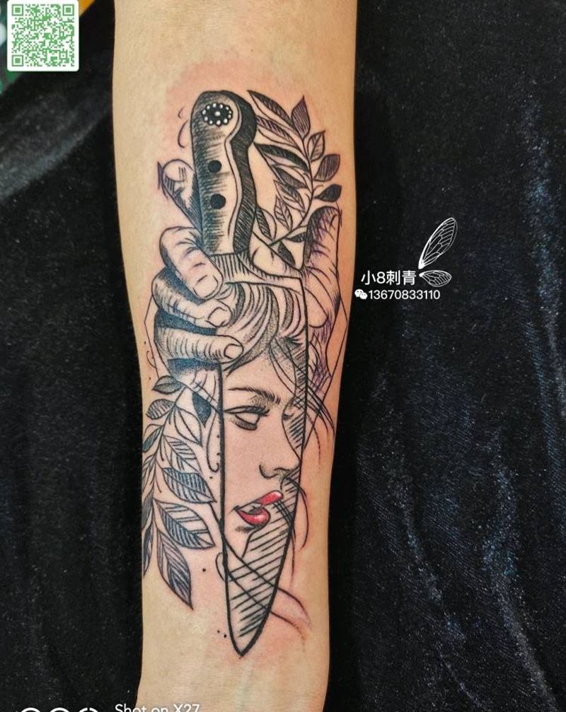 匕首纹身图片_手臂几何纹身图案