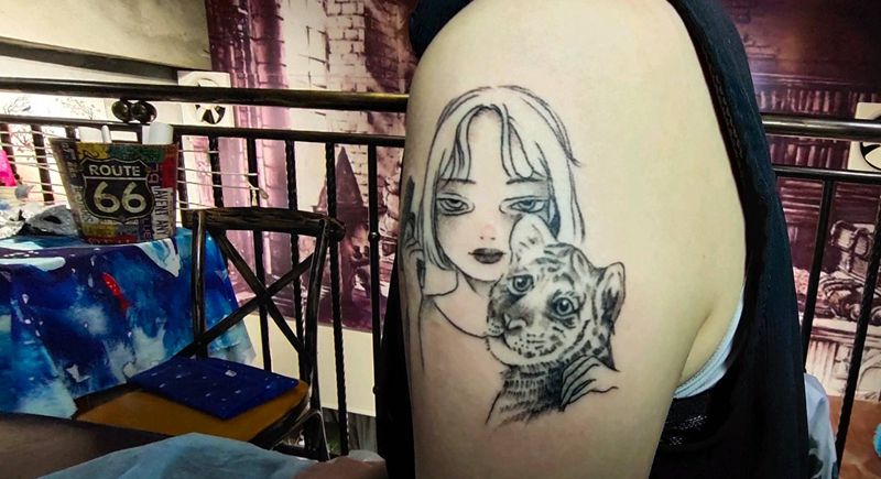 小清新纹身图片_手臂老虎纹身图案