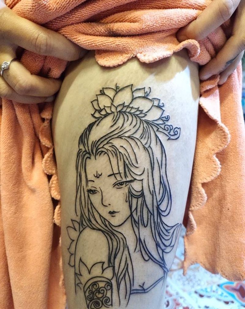 人物纹身图片_腿部人物纹身图案