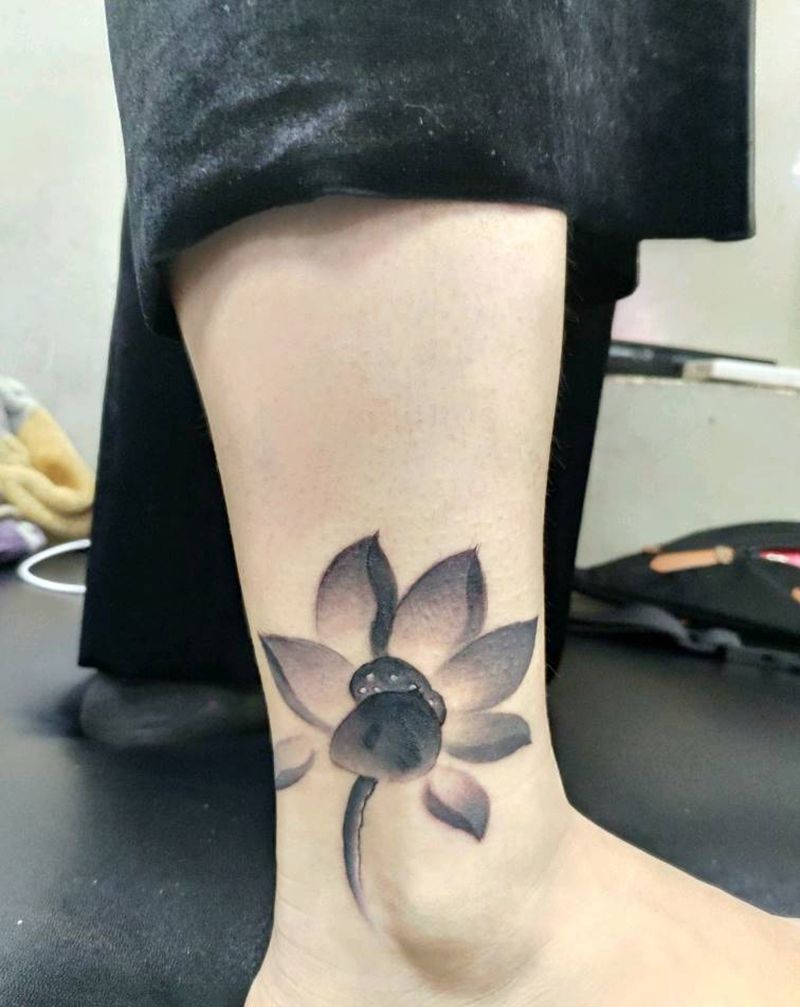 遮盖纹身图片_腿部水墨纹身图案