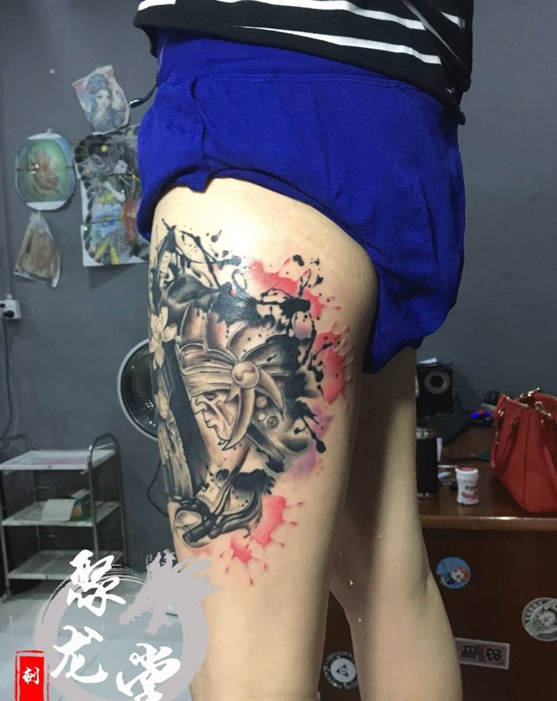 刚与柔纹身图片_成品腿部欧美原创纹身图案