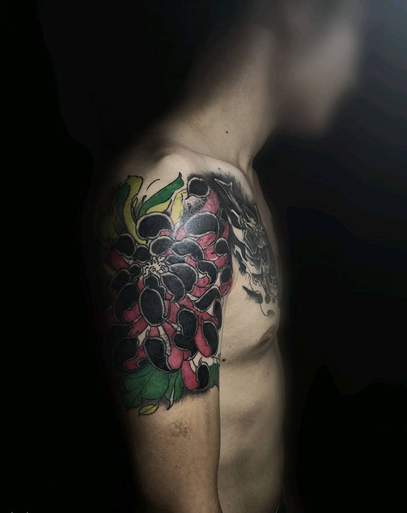 菊花武士纹身图片_手臂胸部新传统遮盖纹身图案