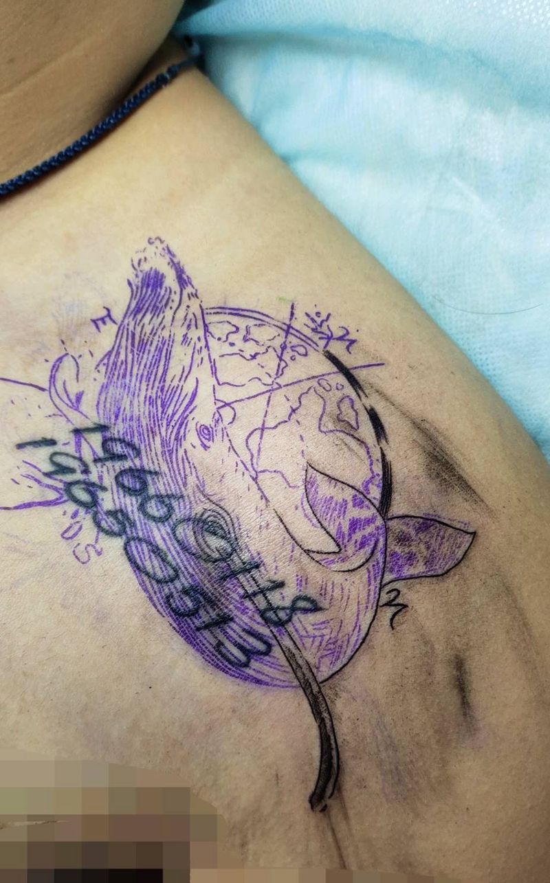 鲸遮盖作品纹身图片_肩部鲸纹身图案