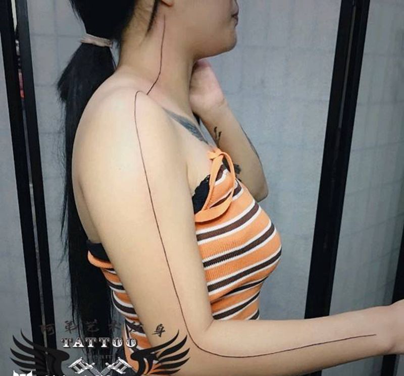 直线纹身图片_手臂几何纹身图案