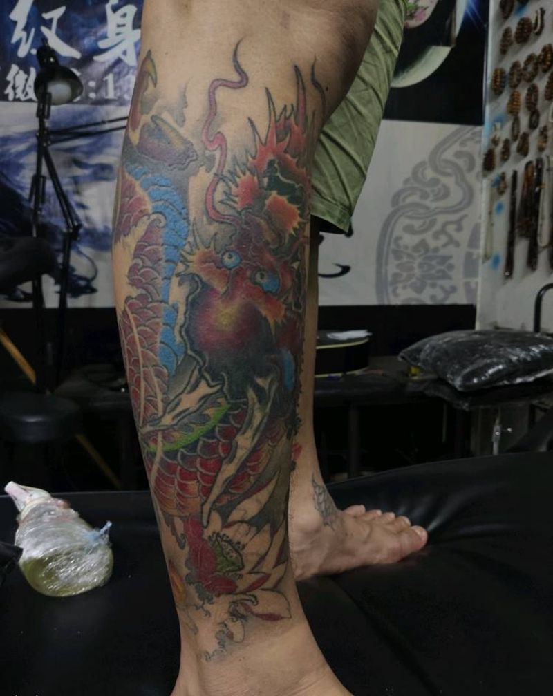 新传统  龙纹身图片_脚部新传统龙新传统纹身图案