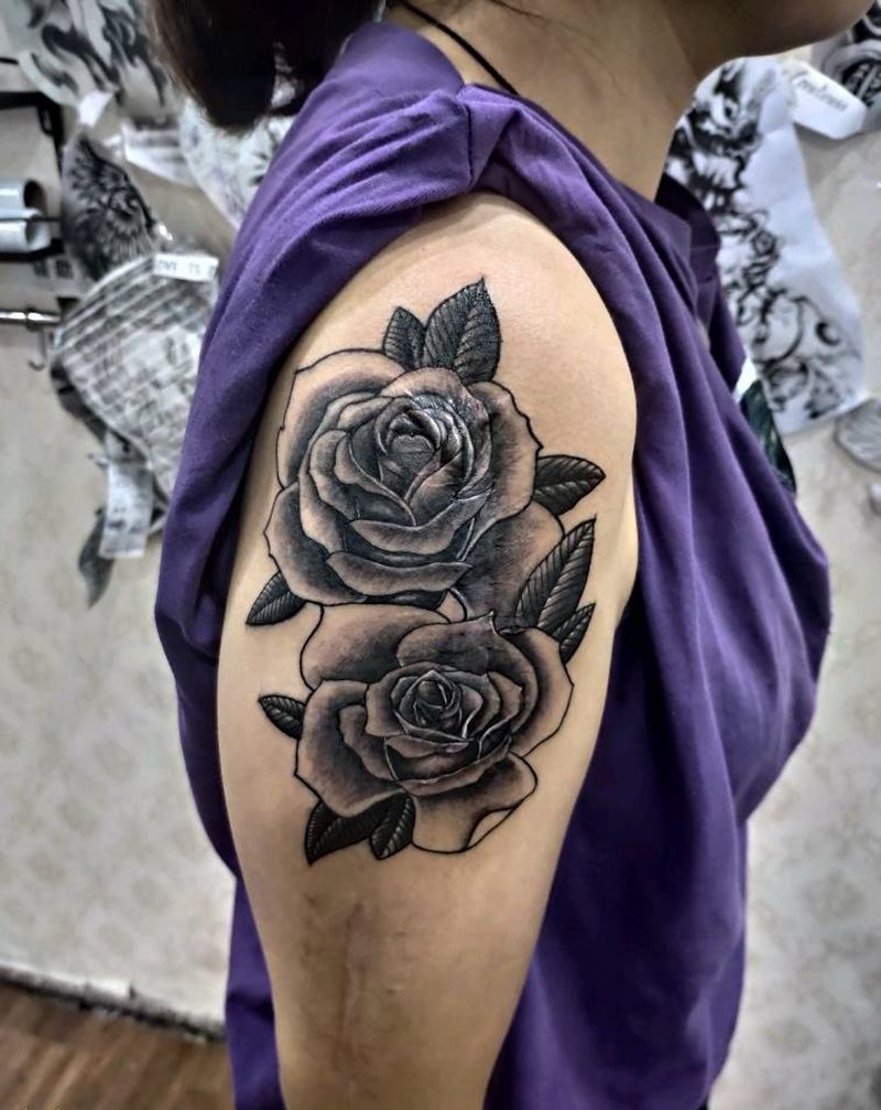 花   遮盖疤痕纹身图片_手臂Old School花纹身图案