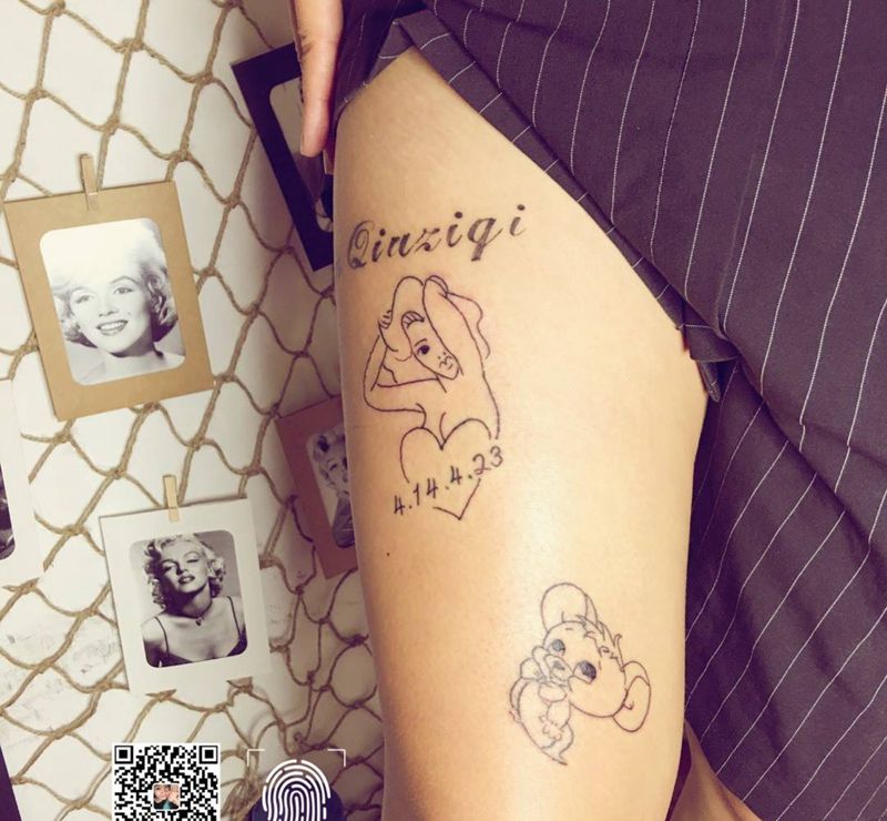 花腿拼接中纹身图片