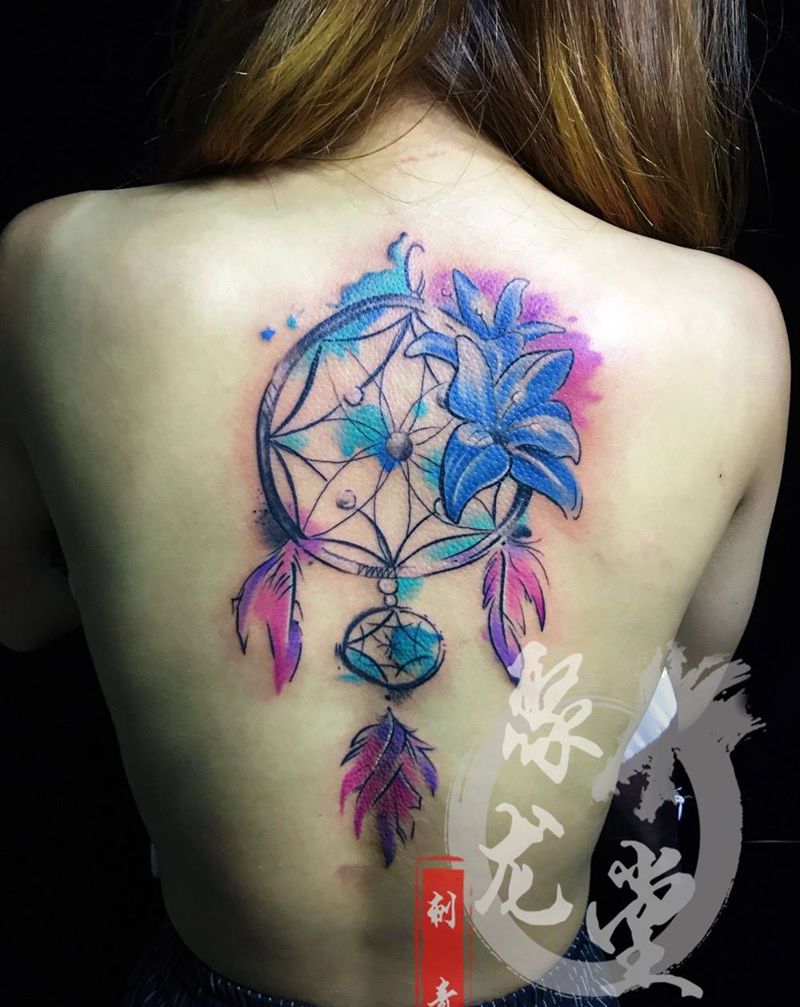 水彩捕梦网纹身图片_成品原创纹身图案