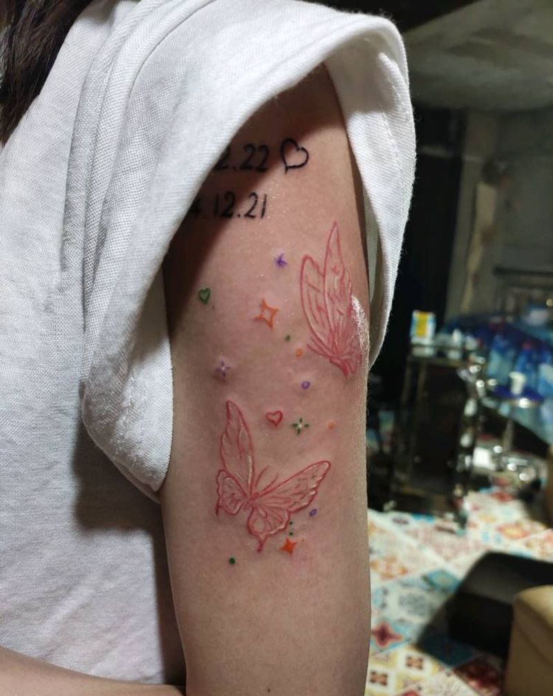 蝴蝶纹身图片_手臂水彩纹身图案